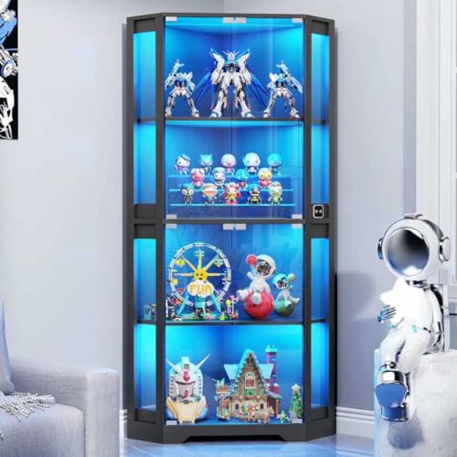 Glass Cabinet Display - Подсвечиваемый угловой шкаф-витрина со стеклянными дверцами