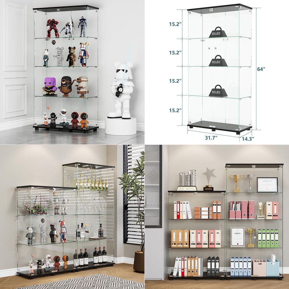 Витрина с 4 полками, двойными  – обзор и цена Glass Cabinet Display